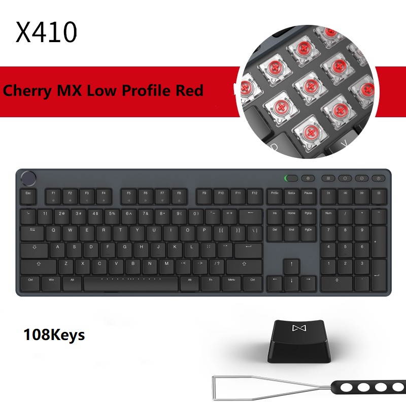 IKBC Typemaster X410   108Keys  Ergonomic Design,Cool Exterior Type-C Wired Cherry MX Low Profile Red Mechanical Gaming Keyboard, N-Key Rollover, White Backlit