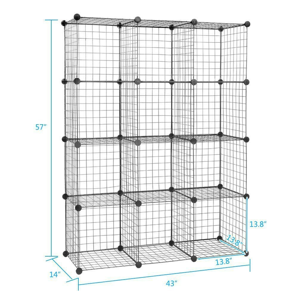 12 Cube Mesh Wire Storage Cupboard Cabinet Wardrobe Rack Toy Book Shelves