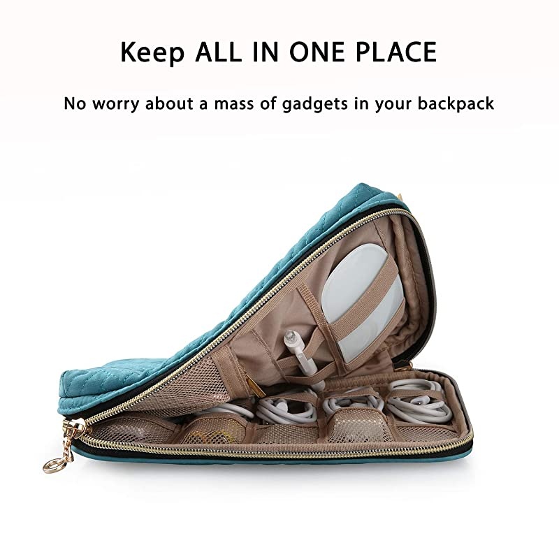 Electronic Organizer  Travel Cable Organizer Bag for Hard Drives, Cables, Charger, Phone, USB, SD Card (Teal-Women-Small)