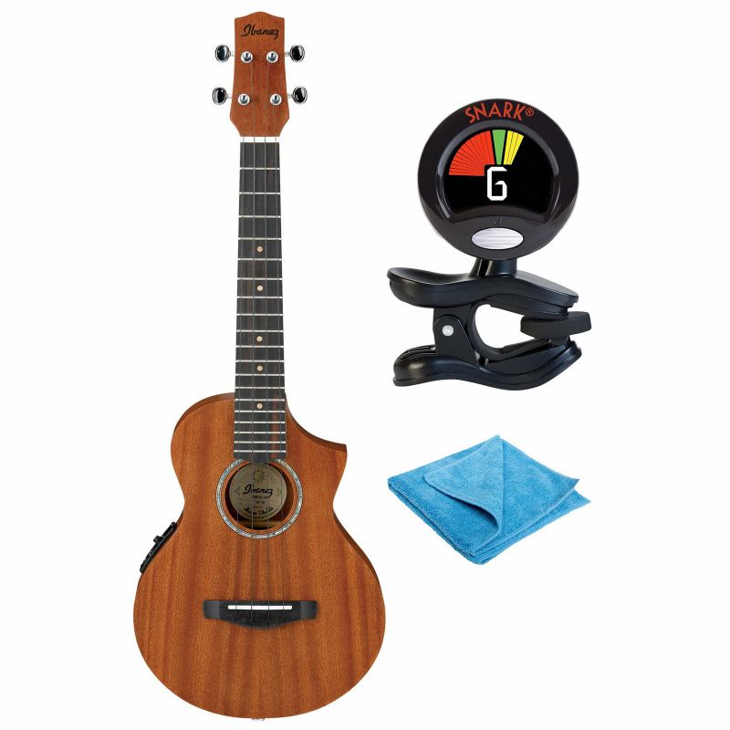 Ibanez UEW5 UEW Open Pore Natural Acoustic Ukulele Bundle with Tuner and Cloth