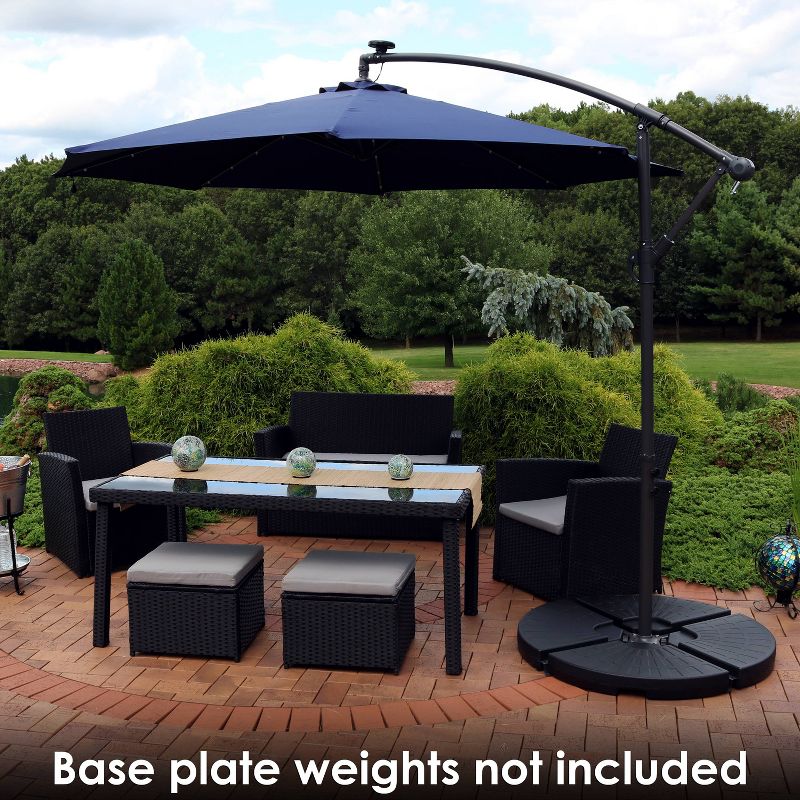 Sunnydaze Outdoor Cantilever Offset Patio with Solar LED Lights, Crank, and Cross Base - 10' - Navy Blue