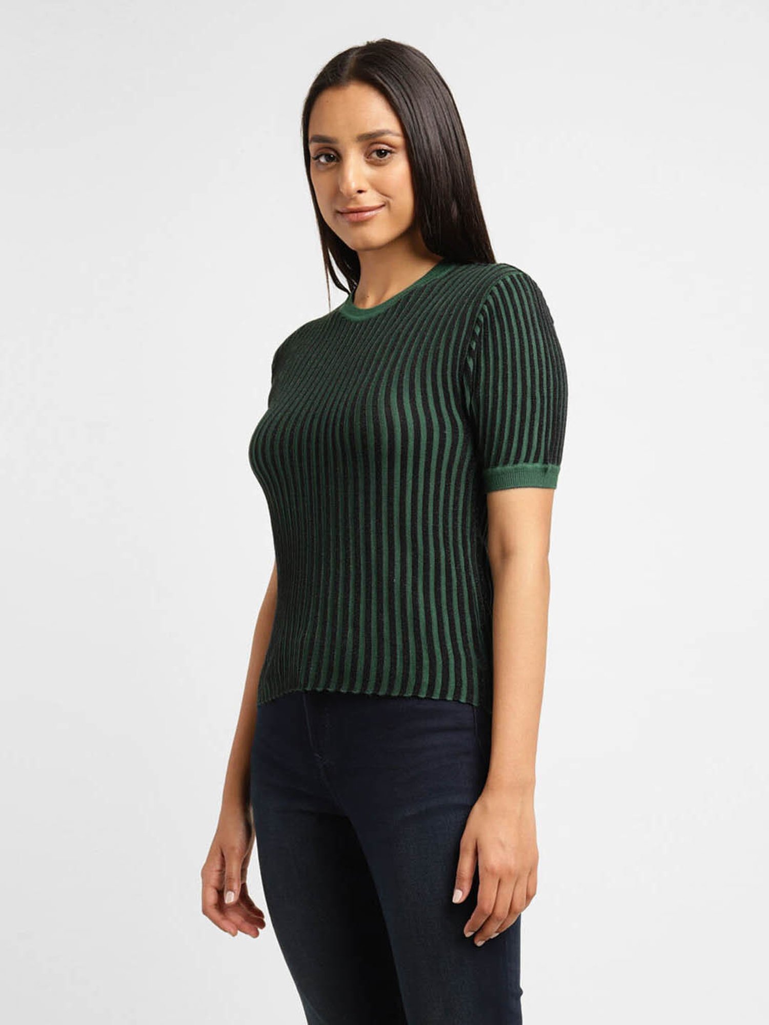 Levi's Dark Green & Black Cotton Striped Top