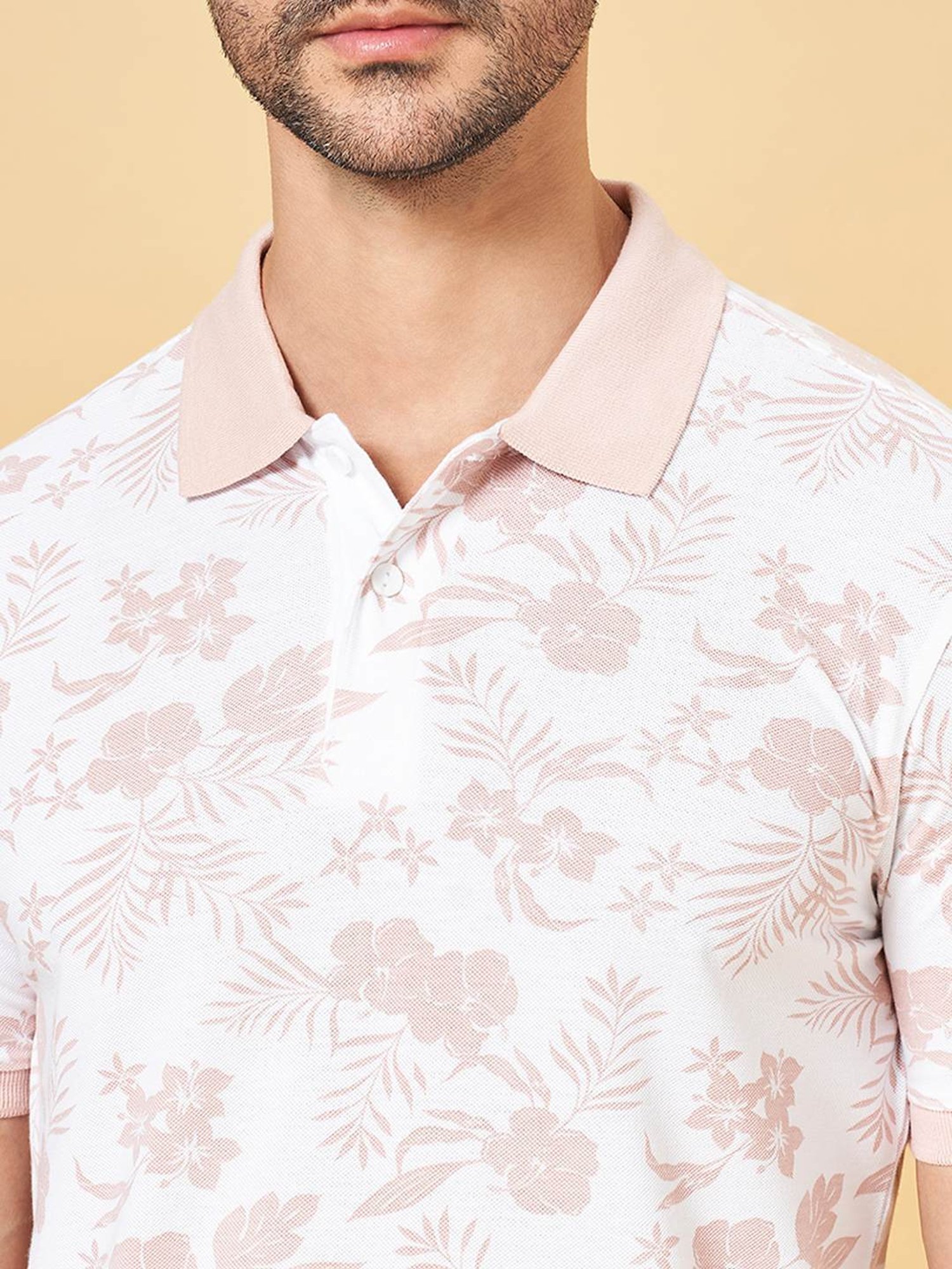 Byford by Pantaloons Pink Cotton Slim Fit Printed Polo T-Shirt