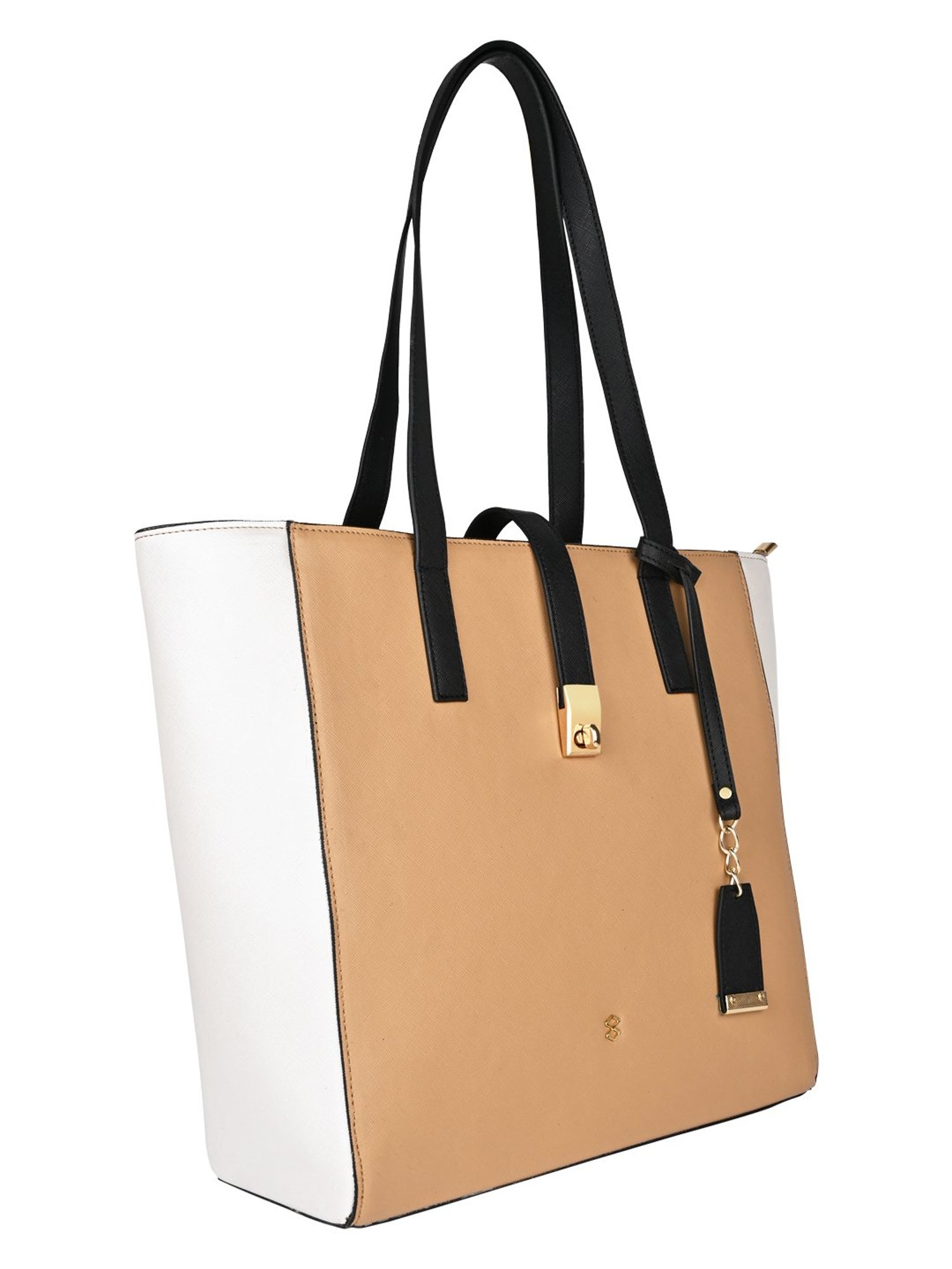 Horra Beige Solid Medium Tote Bag