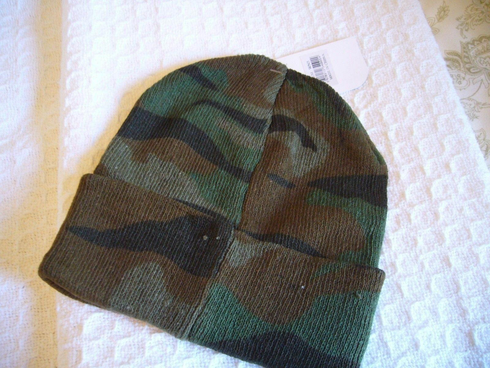 Winter Camo Beanie Watch Cap Green Camouflage 2-Layer One Size Acrylic Hiking