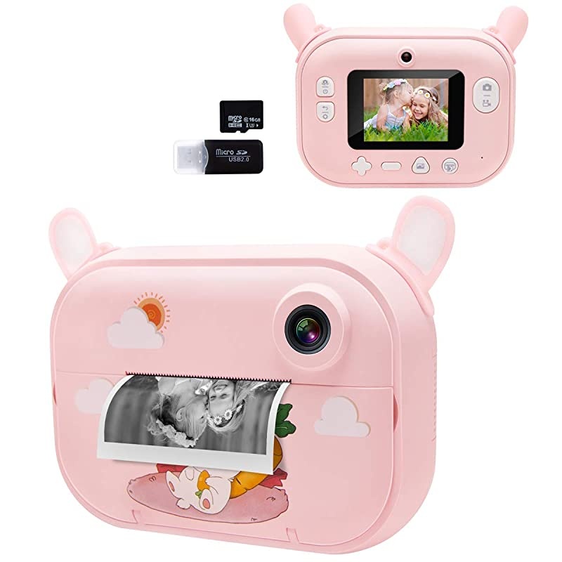 Print Camera for Kids Girls Zero Ink Print Photo Selfie Video Digital Camera with Paper Film 312 Years Old Children Mini Learning Toy Camera Gifts for Birthday Holiday Travel Pink