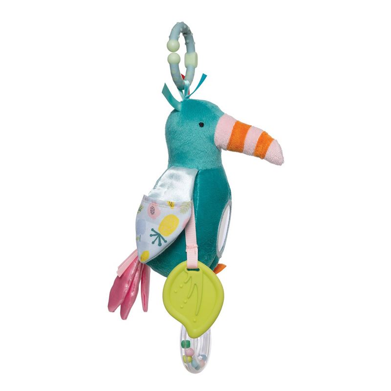 Manhattan Toy Fantasy Bird Clip-on Baby Travel Toy with Baby-Safe Mirror, Ring Rattle and Teether