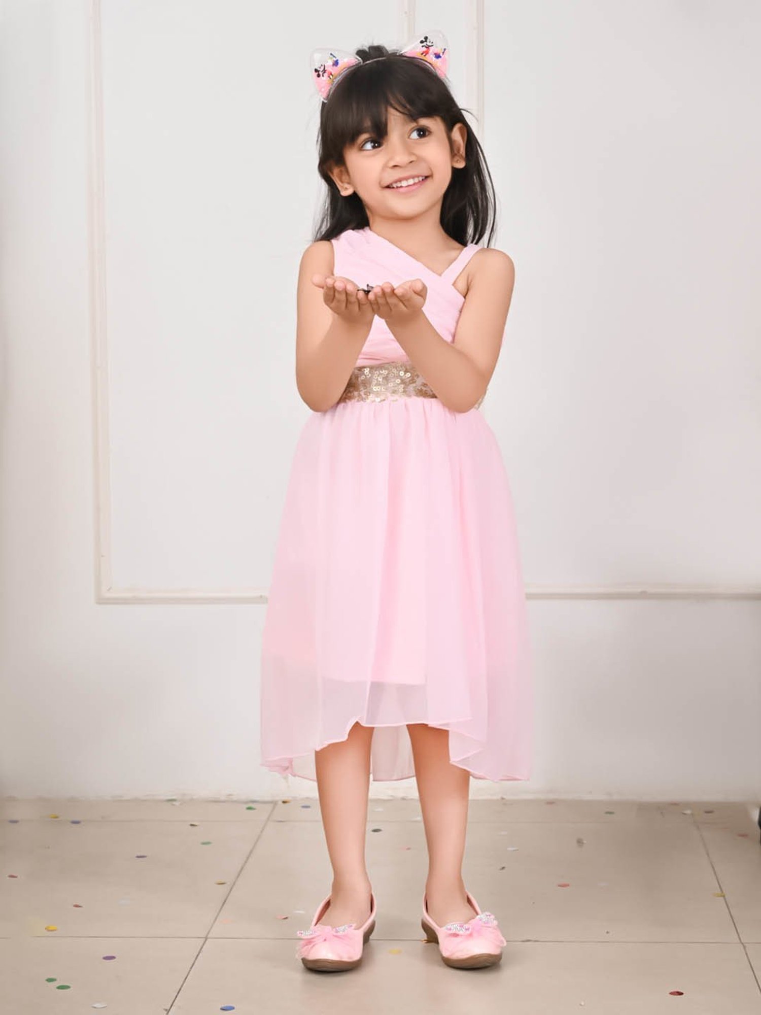 Peppermint Kids Black & White Printed Full Sleeves Dress