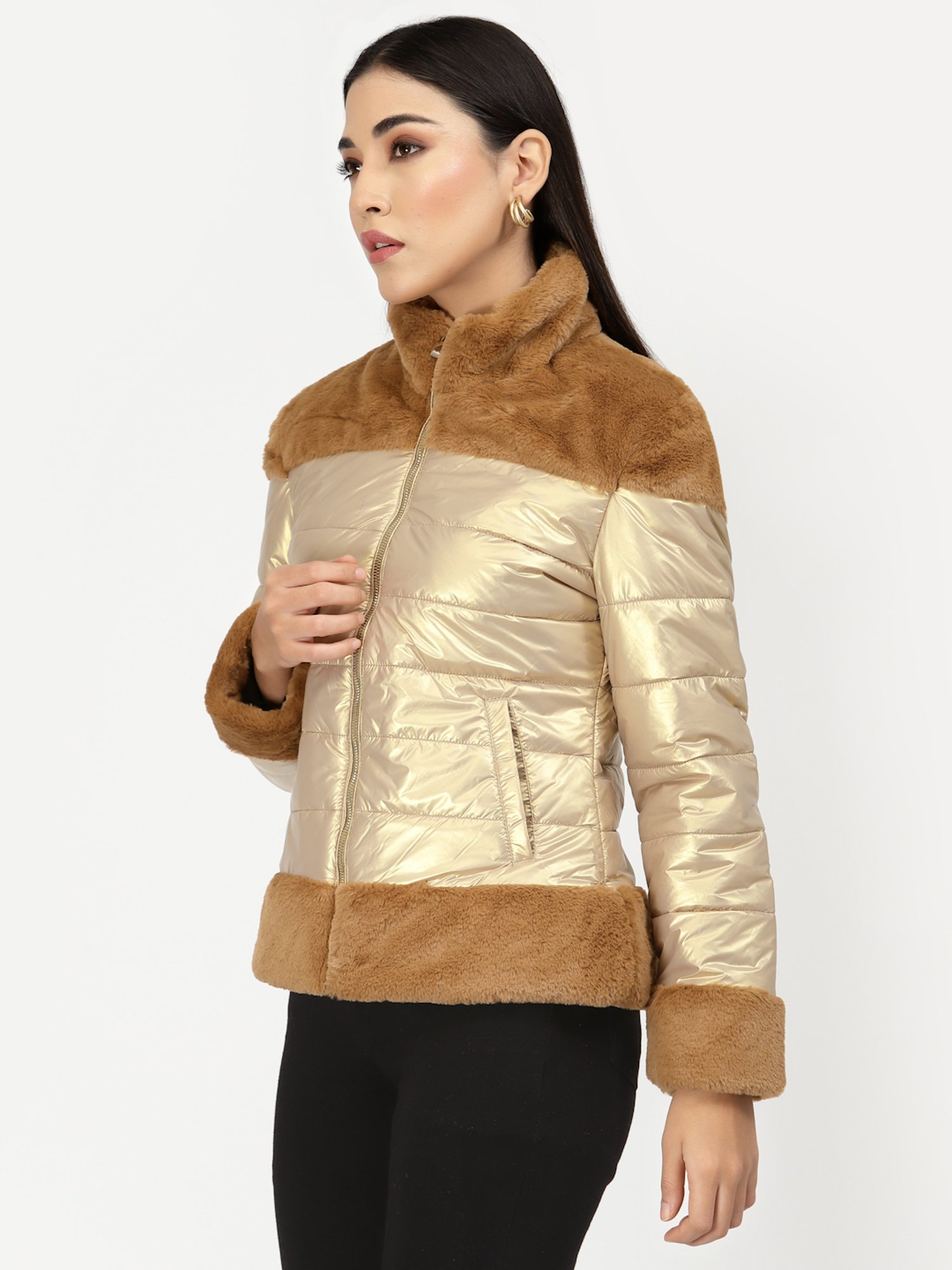 Juelle Brown & Khaki Color-Block Bomber Jacket