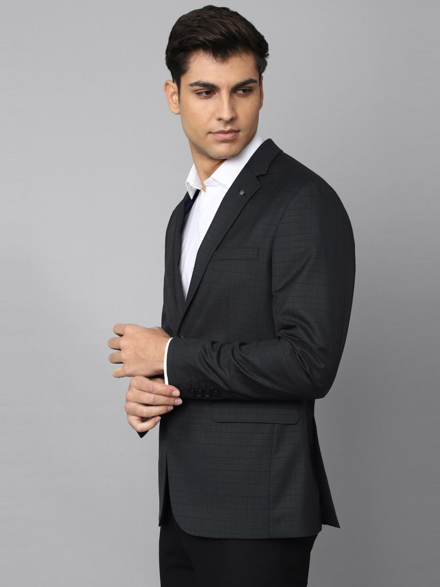 Louis Philippe Black Slim Fit Checks Blazer