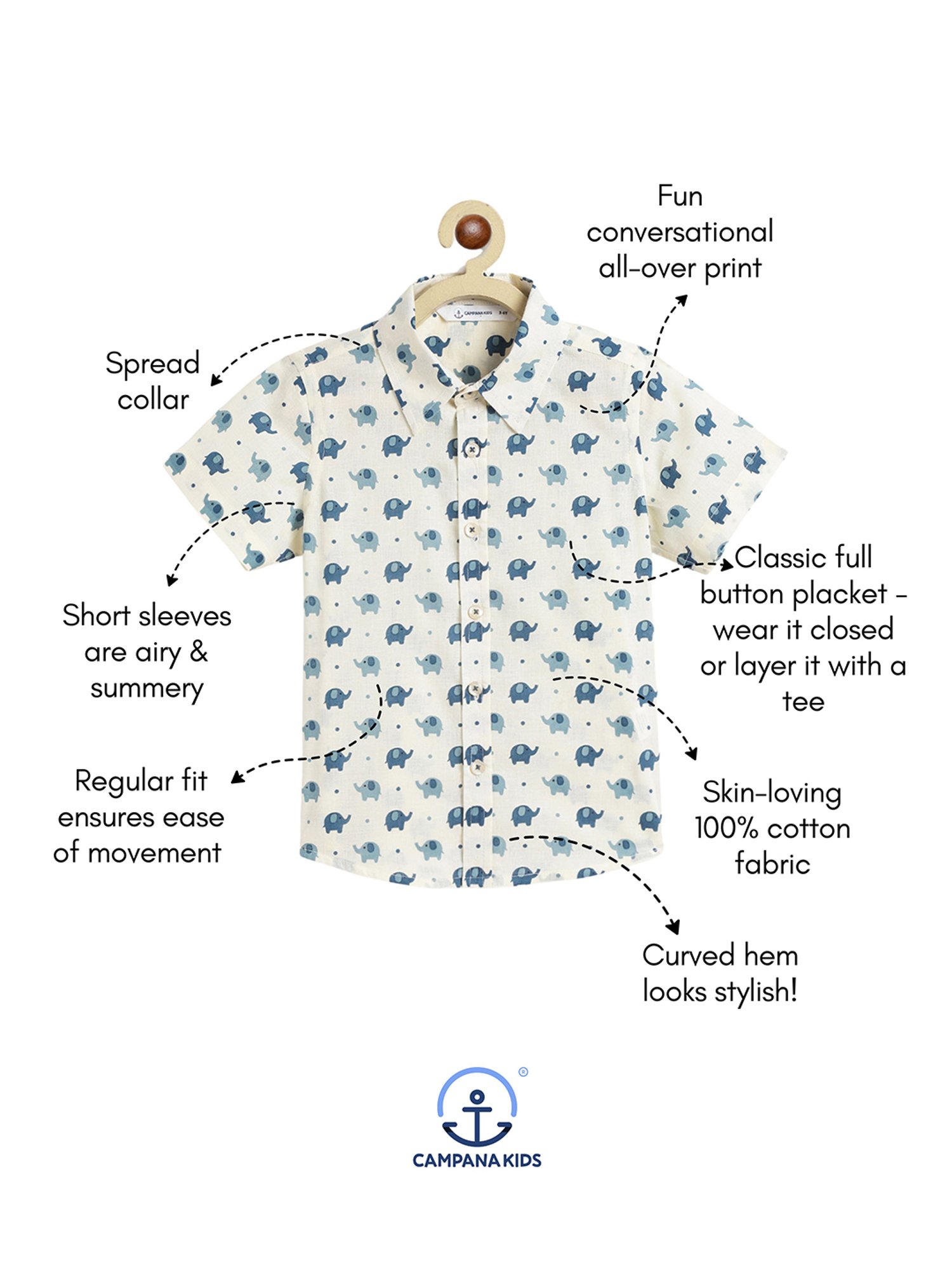 Campana Kids White & Blue Printed Shirt