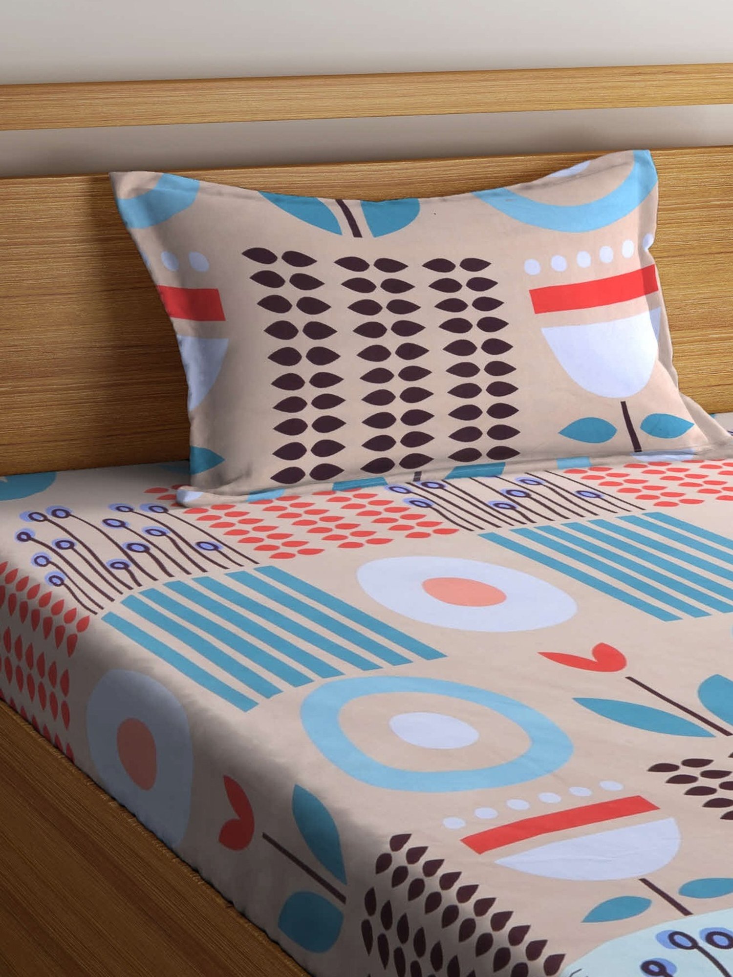 Klotthe Geometric Multicolor 210 TC Cotton Blend Single Bedsheet with 1 Pillow Cover