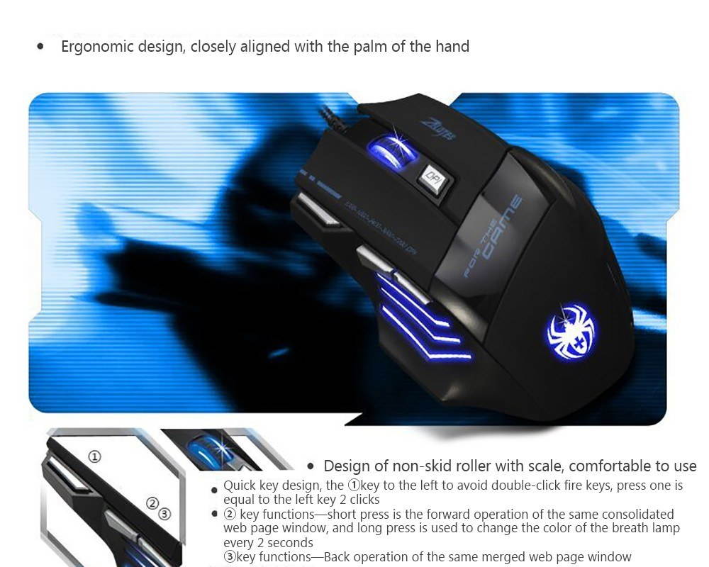 ZELOTES T-80 Gaming Mouse 7200 DPI Backlight Multi Color LED Optical 7 Button Mouse Gamer USB Wired Gaming Mouse for Pro Gamer