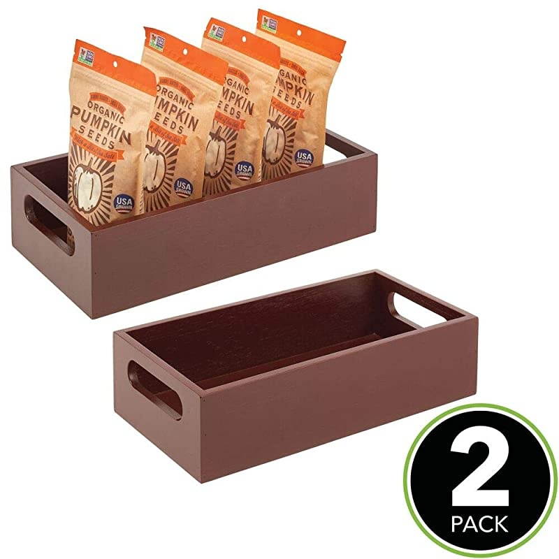 Bamboo Wood Compact Food Storage Bin with Handle for Kitchen Cabinet, Pantry, Shelf to Organize Seasoning Packets, Powder Mixes, Spices, Packaged Snacks - 2 Pack - Espresso Brown