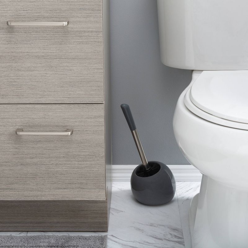 Ceramic Dome Toilet Brush and Holder Gray - Bath Bliss
