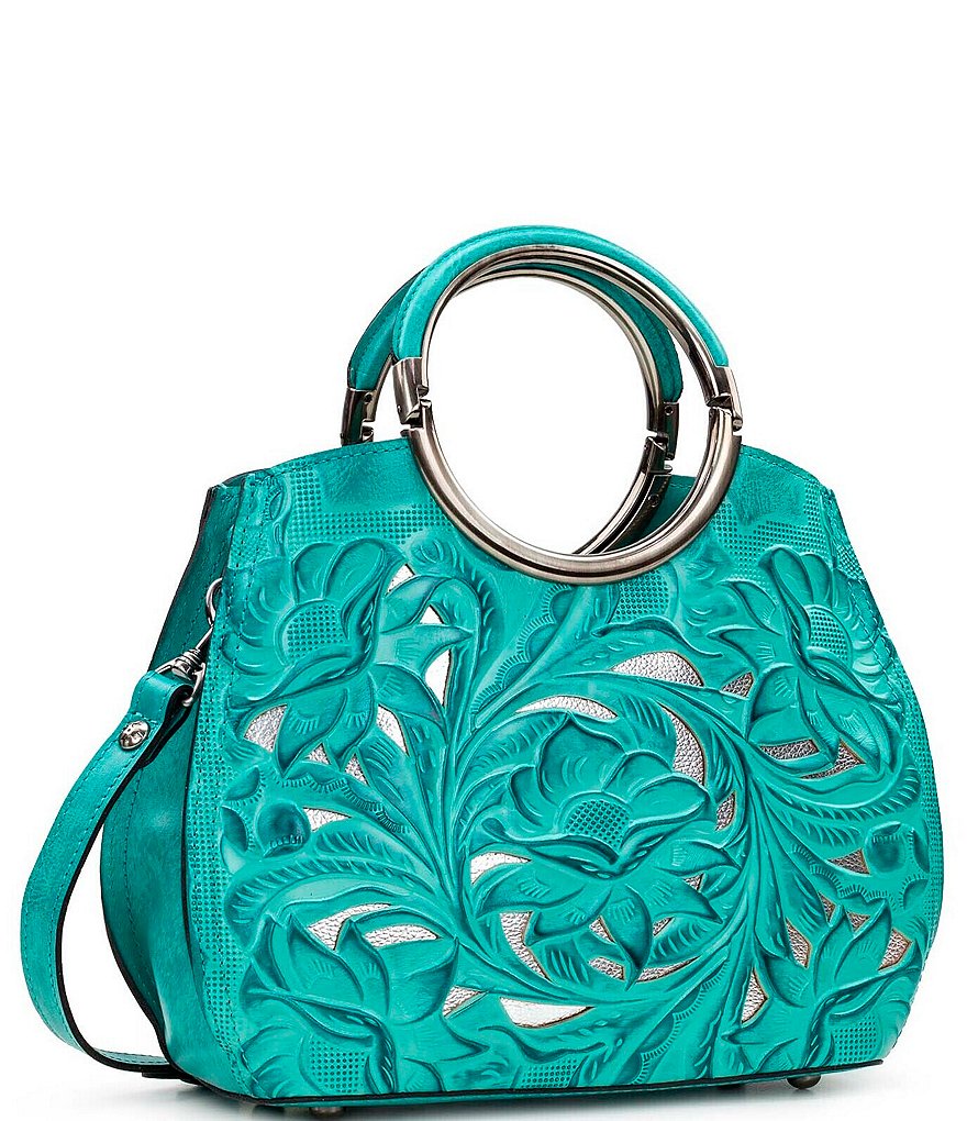 Patricia Nash Cut Out Tooling Collection Aria Ring Handle Floral Shopper Tote Bag