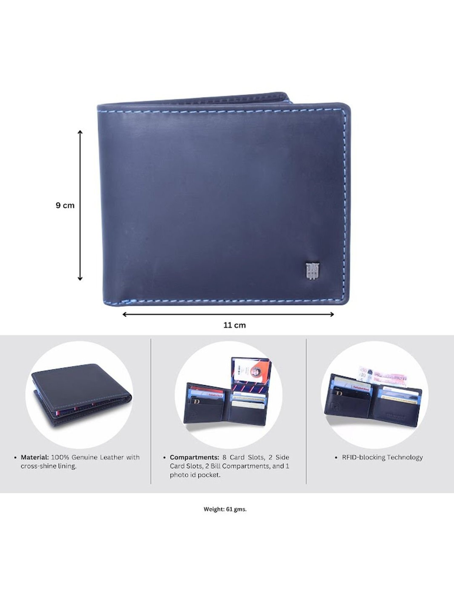 THE HOLISTIK Spirit Black & Royal Blue Casual Leather Bi-Fold Wallet for Men