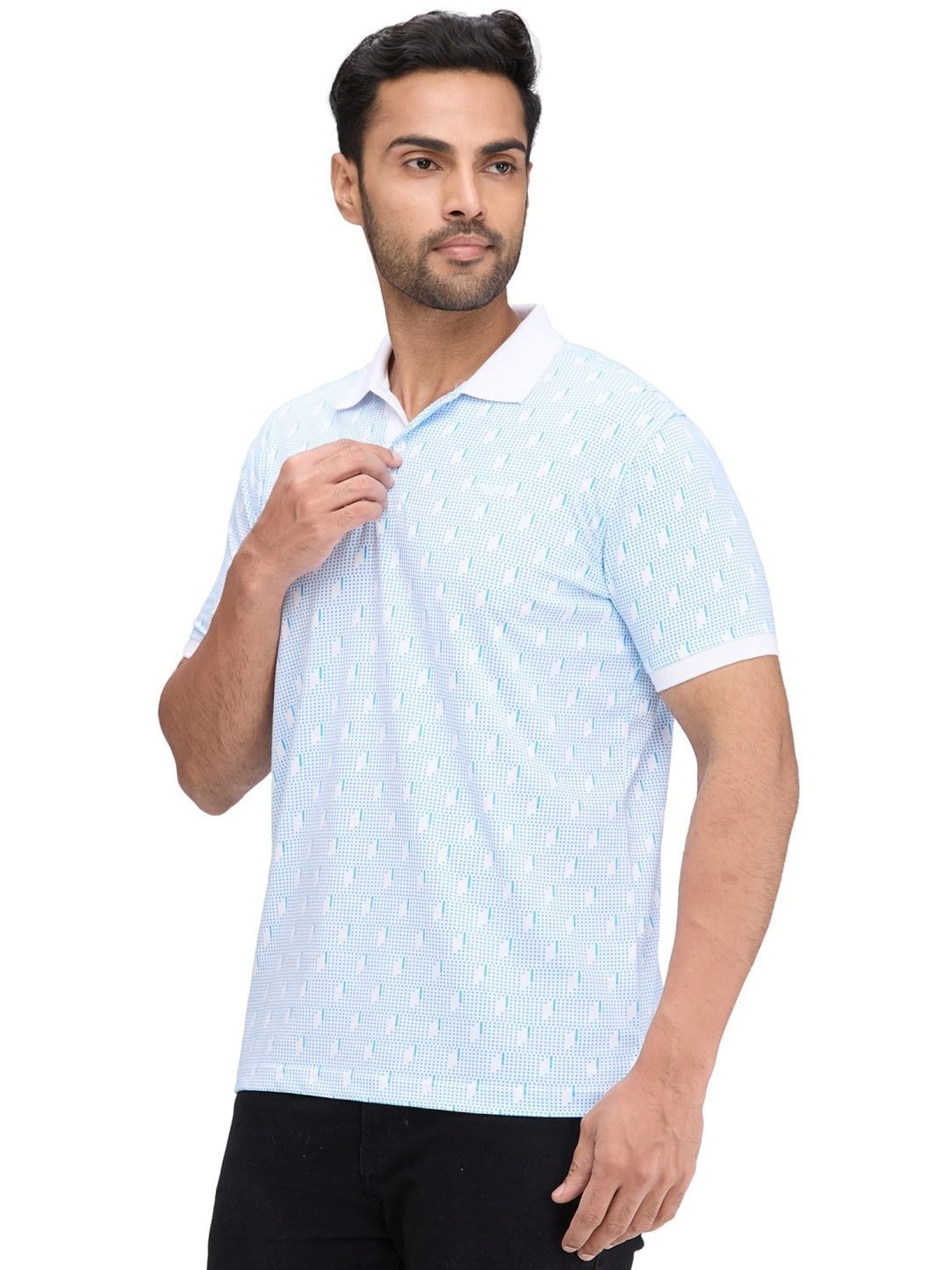 Park Avenue Blue Slim Fit Printed Polo T-Shirt