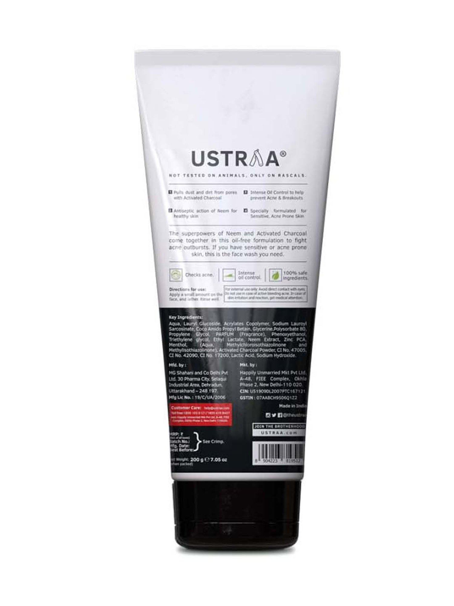 Ustraa Anti Dandruff Hair Serum - 200 ml & Face Wash Neem & Charcoal - 200 gm