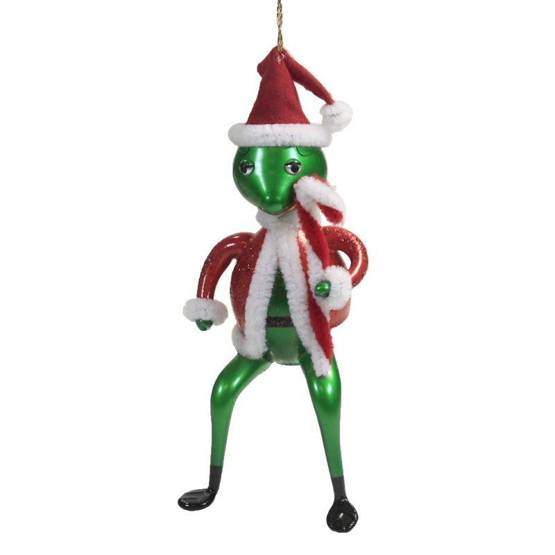 Italian Ornaments 6.5" Santa Frog Ornament Italian Christmas Cane  -  Tree Ornaments