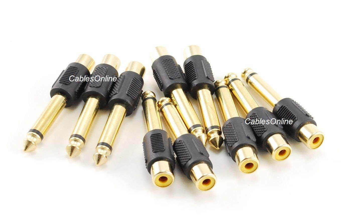 CablesOnline , 10-PACK RCA Female Jack to 6.35mm (1/4inch) Mono Male Plug Audio Adapter, Gold Plated, AV-A21K-10