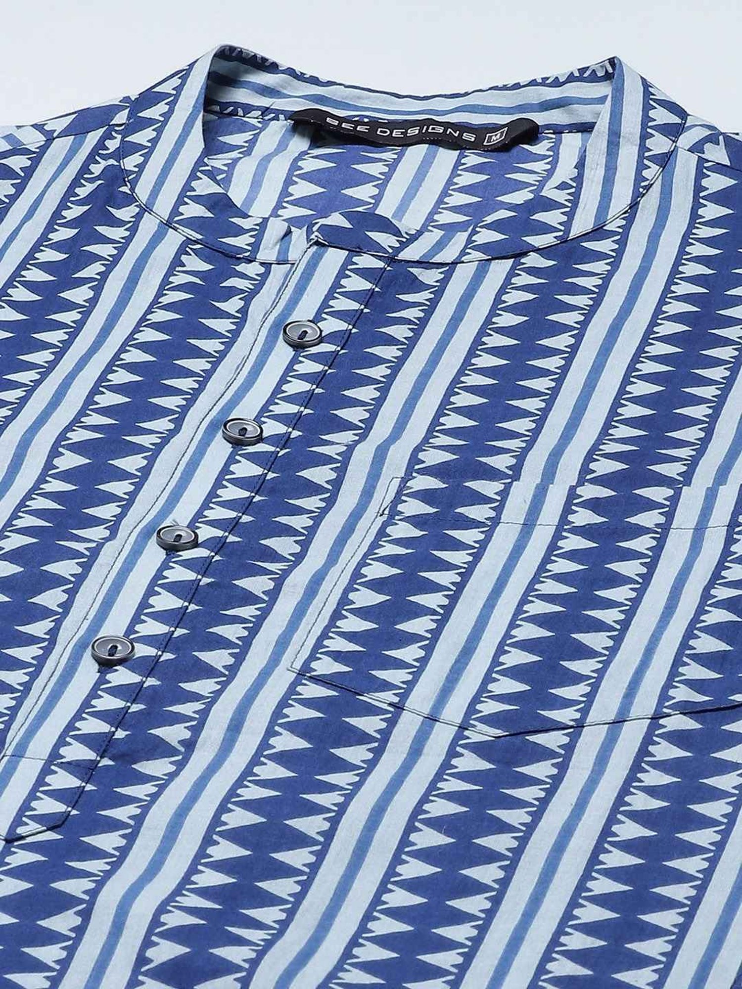 See Designs Blue & White Cotton Regular Fit Printed Kurta Bottom Set