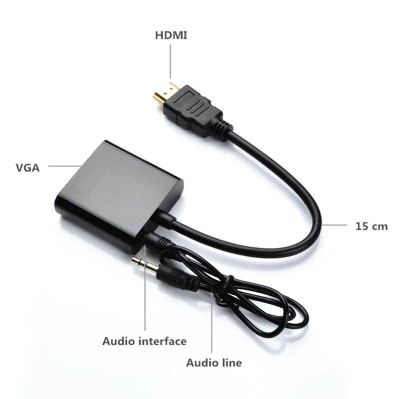 HDMI to VGA Adapter Male To Famale Converter Adapter 1080P Digital to 3.5mm Audio Cable For PC Laptop Tablet