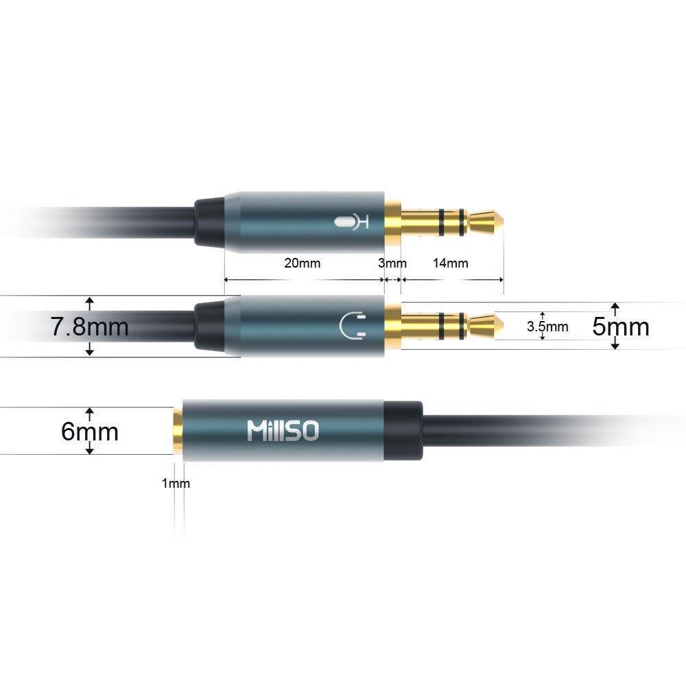 3.5mm Headset Splitter, MillSO Jack Adapter CTIA 2 Male to Female Y Splitter Adapter Cable with Separate Microphone and Headphone Compatible for PC PS4 Gaming Headset-30CM