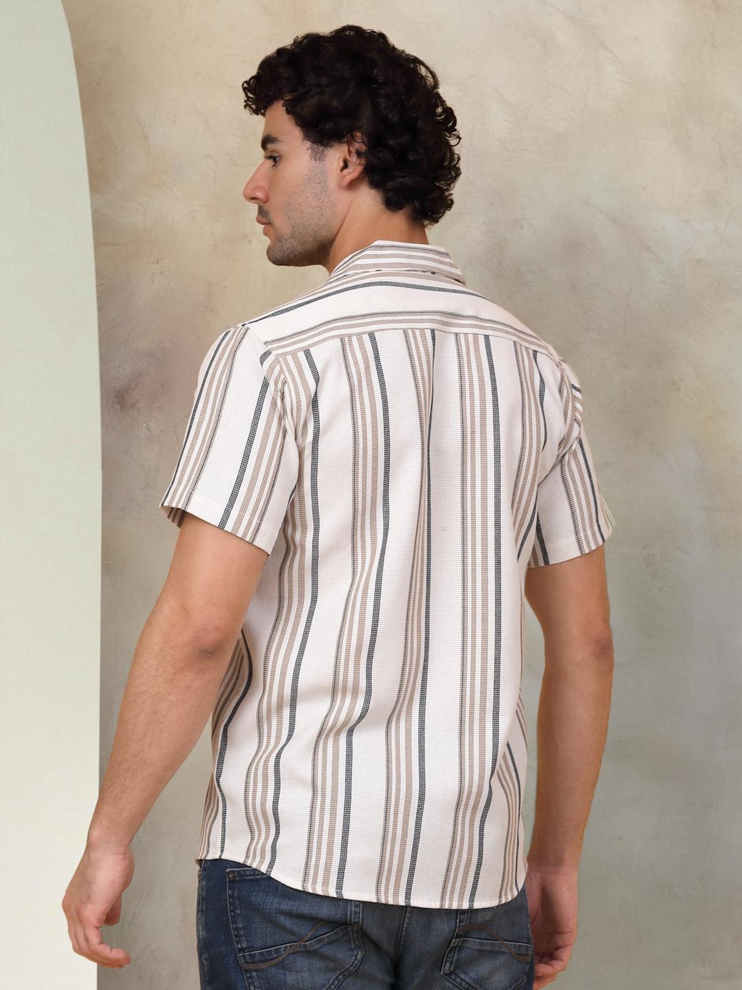 Indian Needle Light-Brown Ragular Fit Striped Shirt