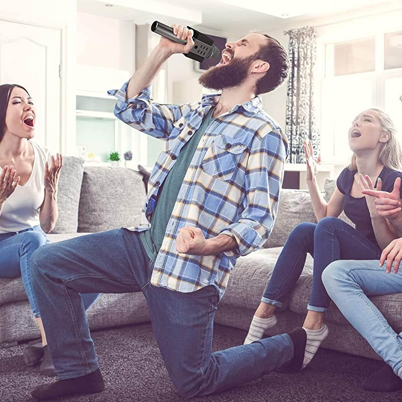 008 Wireless Bluetooth Karaoke Microphone,Louder Volume 10W Power, More Bass, 3-in-1 Portable Handheld Double Speaker Mic Machine for iPhone/Android/iPad/PC (Black)