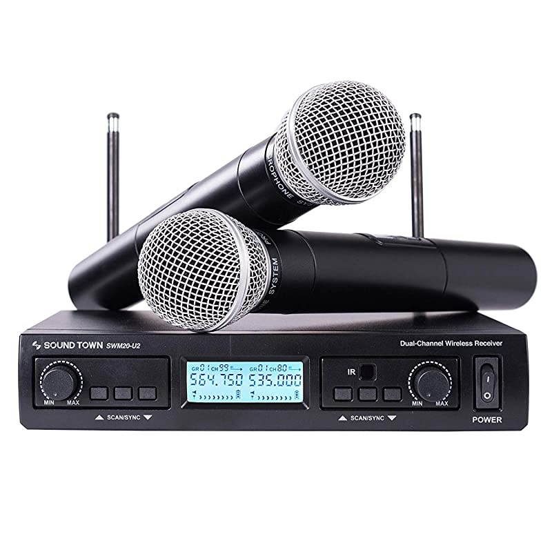 200Channel Professional UHF Wireless Microphone System with 2 Handheld Microphones for Church Business Meeting Outdoor Wedding and Karaoke