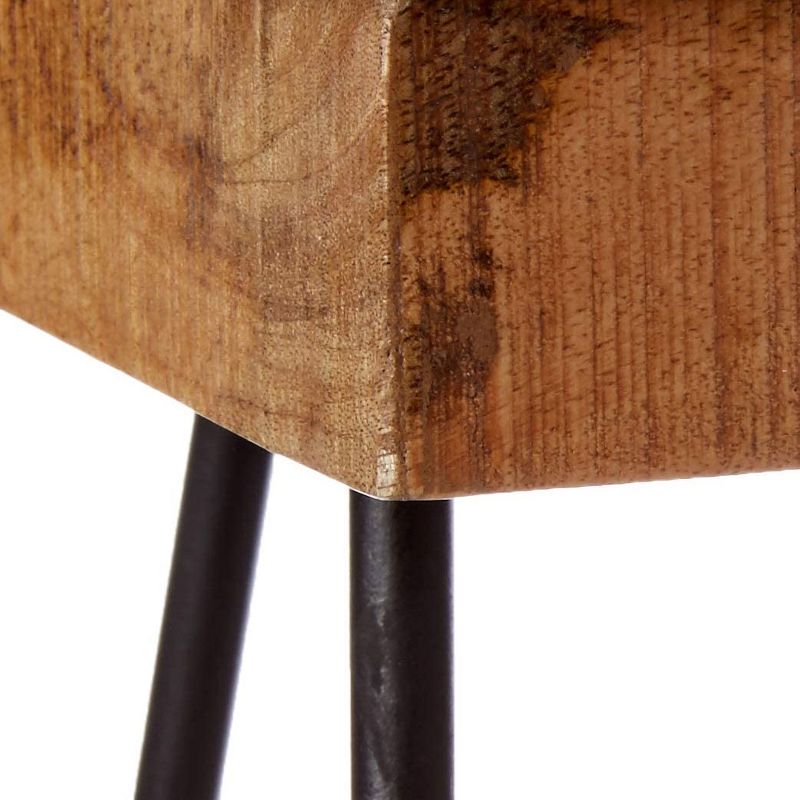 Mindful Living Small Midcentury Modern Natural Mango Wood Small End Table with Textured Chevron Patterned Top and Iron Hairpin Legs