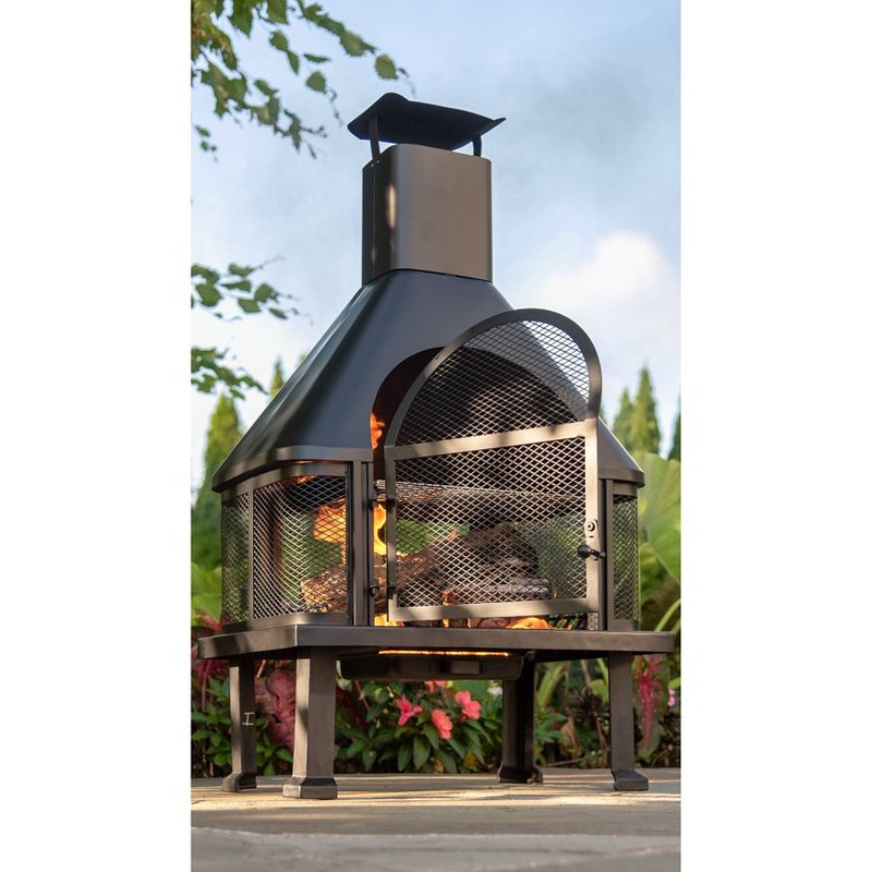 Wood Burning Outdoor Firehouse with Chimney - Black - Endless Summer