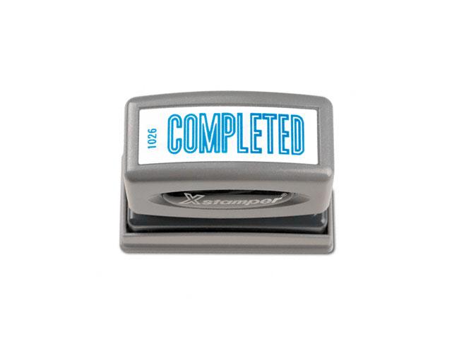 Xstamper ECO-GREEN 1026 Title Message Stamp, COMPLETED, Pre-Inked/Re-Inkable, 1 5/8 x 1/2, Blue