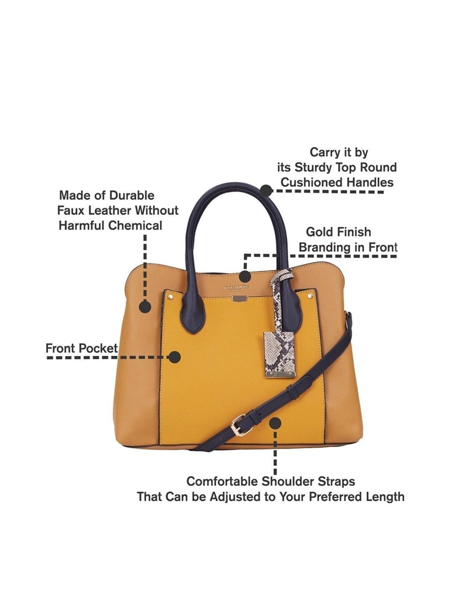 Accessorize London Women's Faux Leather Yellow Tessa work Tote bag