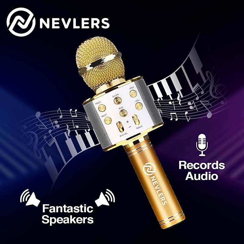 Karaoke Microphone with Wireless Bluetooth Speaker and Recording Options Easy To Use Portable Handheld Karaoke Machine for Kids and Adults GOLD