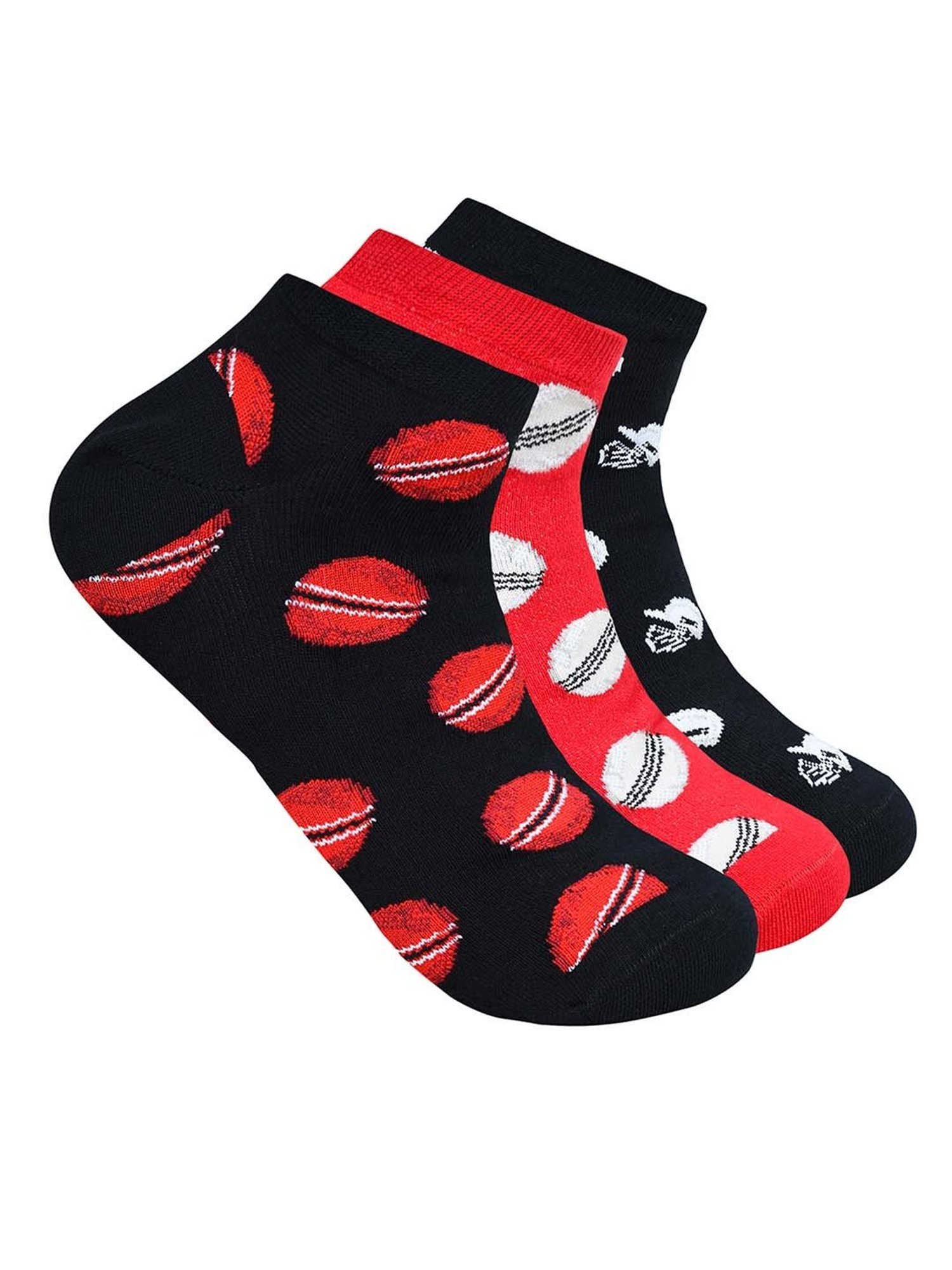 BALENZIA Black & Red Printed Socks - Pack of 3
