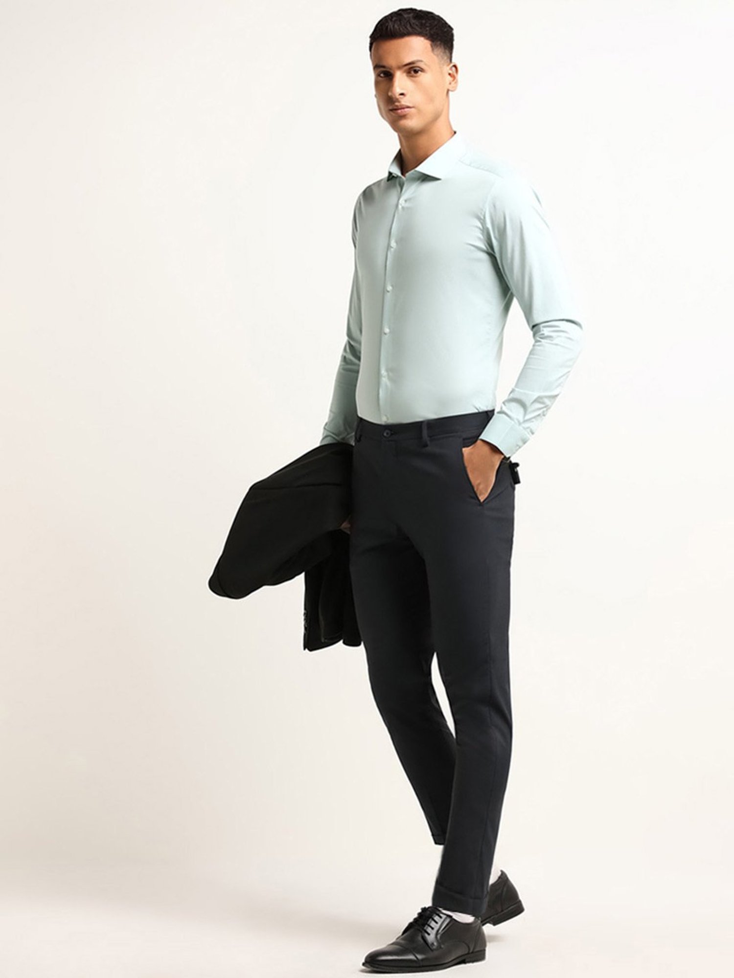 WES Formals by Westside Green Solid Ultra Slim Fit Shirt