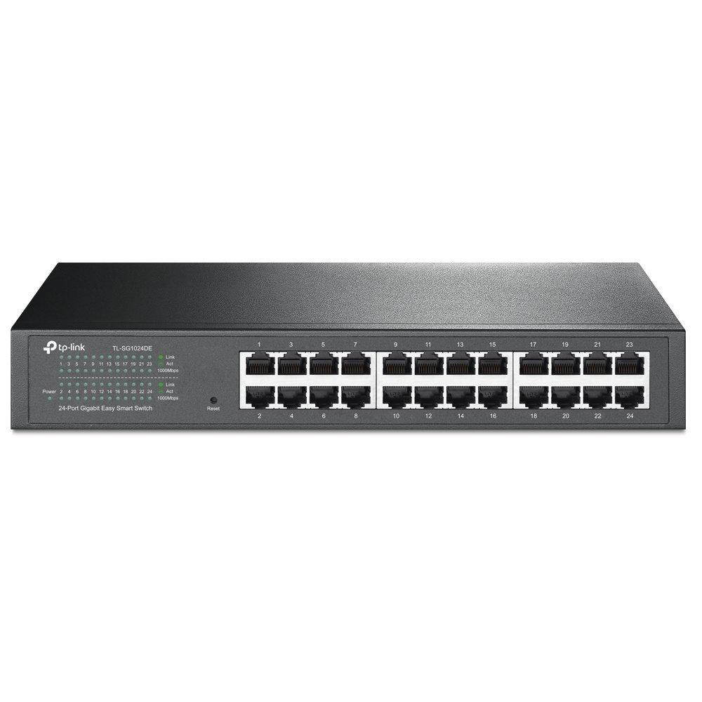 TP-Link 24-Port Gigabit Ethernet Easy Smart Managed Switch | Unmanaged Plus | Plug and Play | Desktop/Rackmount | Metal | Fanless | Limited Lifetime (TL-SG1024DE),Black