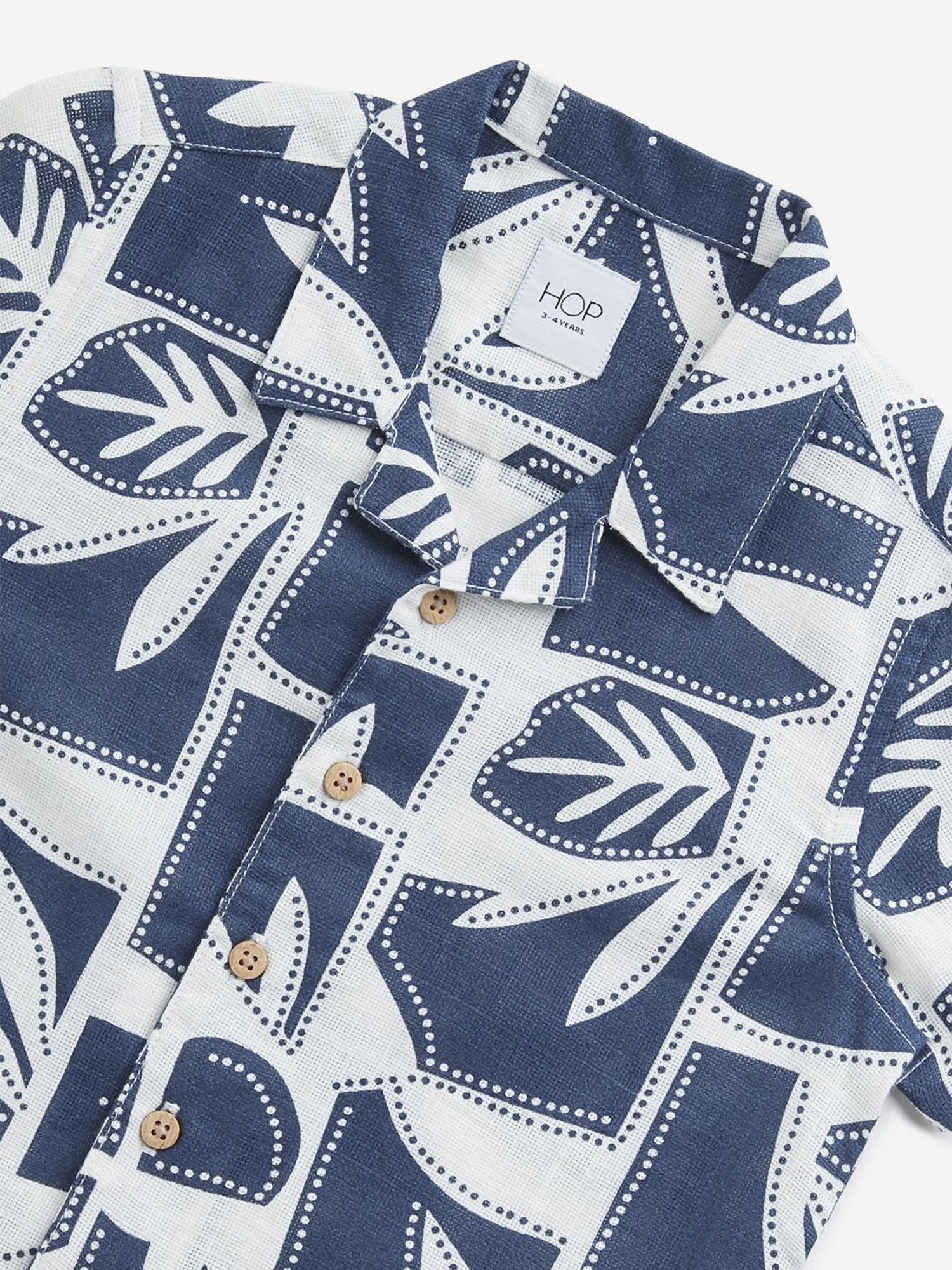 HOP Kids by Westside Navy Leaf Design Resort-Fit Cotton Shirt