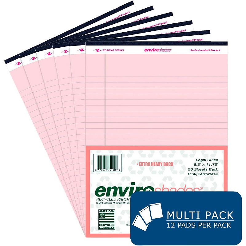 Enviroshades Legal Pads, 8-1/2 x 11 Inches, Pink, 50 Sheets, pk of 12