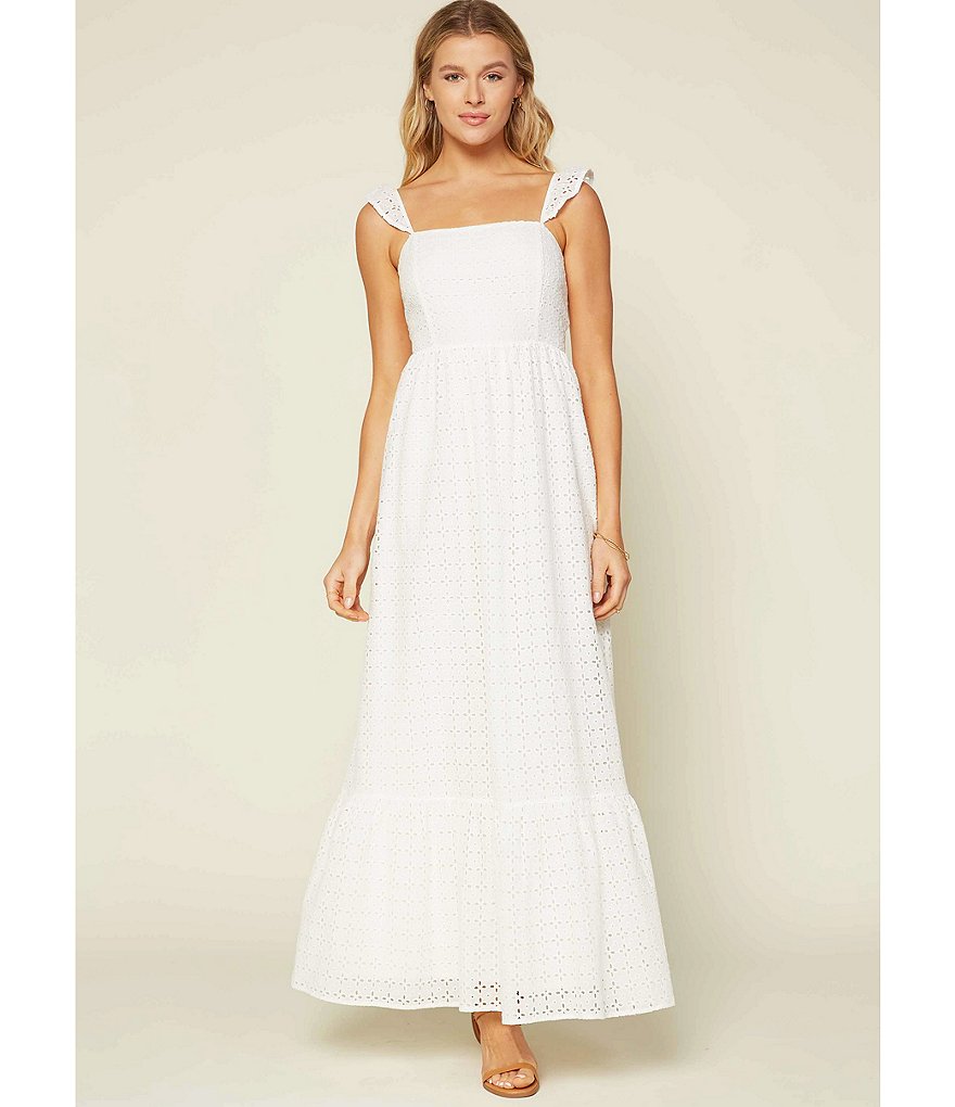 Skies Are Blue Eyelet Square Neck Sleeveless Maxi Dress