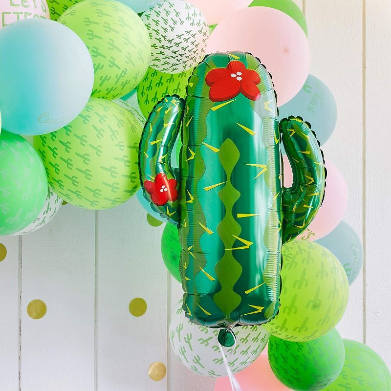 50-Pack Let's Fiesta! Cactus Latex Balloons 12" for Mexican Fiesta, Cinco de Mayo, Summer Hawaii Theme Party Decorations, Ribbon Included