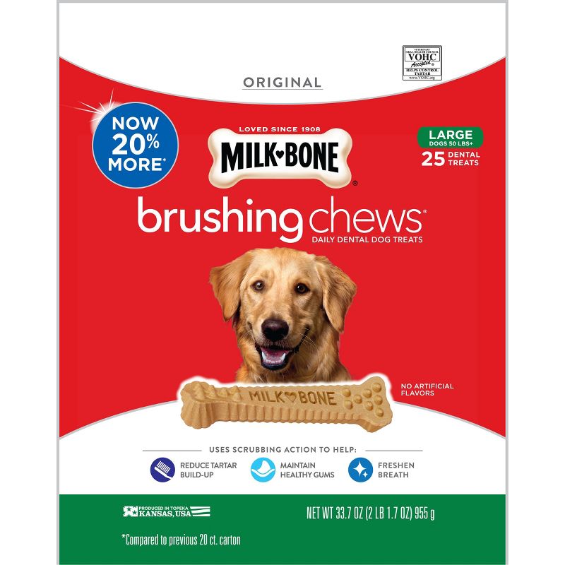 Milk-Bone Brushing Chews Daily Chicken Dental Dog Treats Large - 33.7oz/25ct per bag