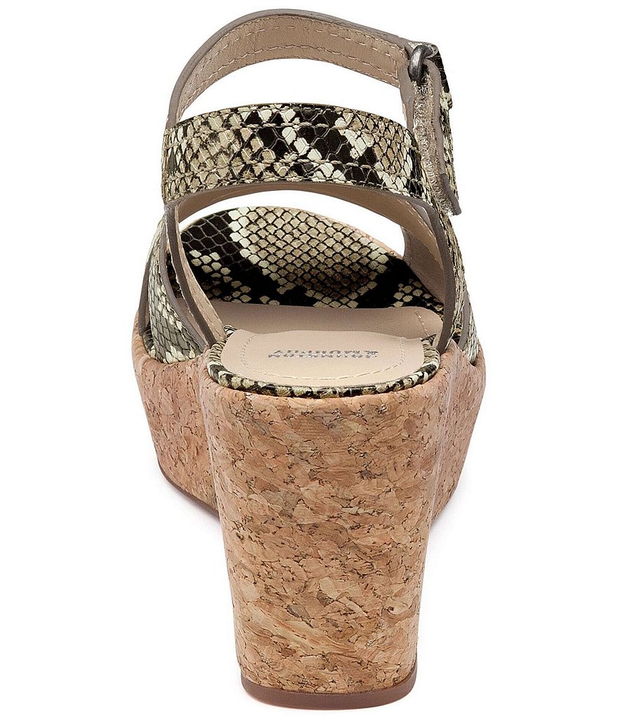 Johnston & Murphy Alicia Snake Print Leather Cork Wedge Sandals