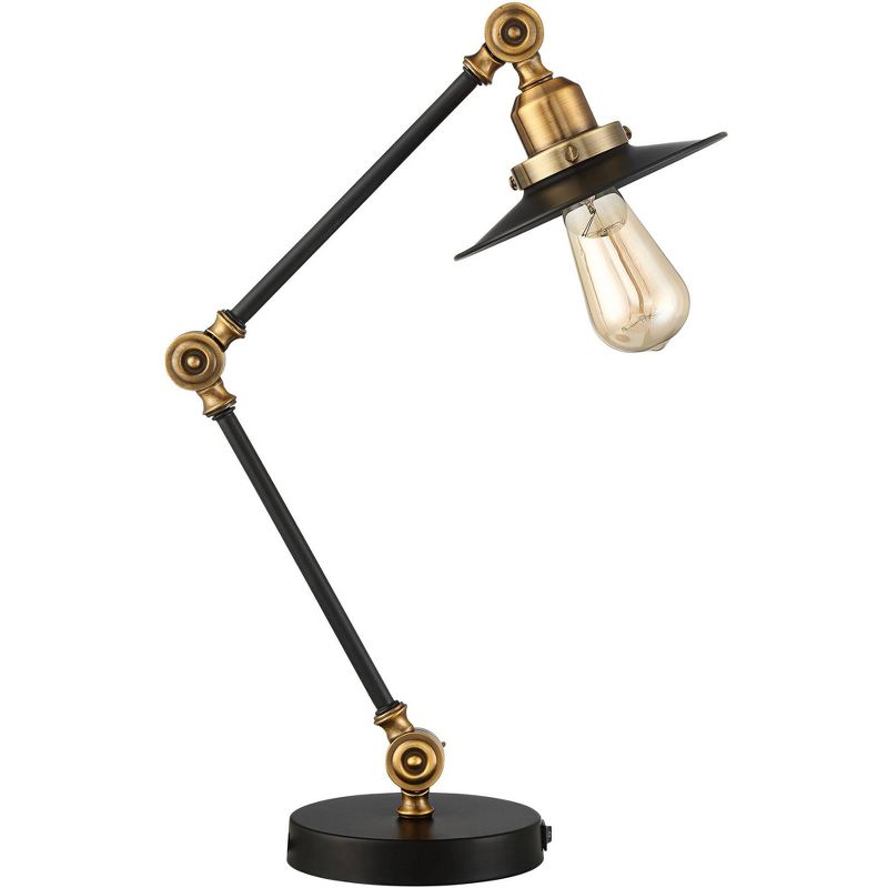 360 Lighting Industrial Rustic Desk Table Lamp with USB Charging Port Adjustable Black Gold for Bedroom Bedside Nightstand Office