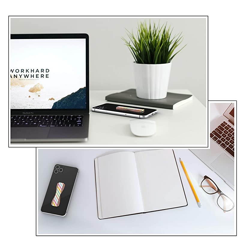 Phone Grip for Most Smartphones and Mini Tablets, Cotton Candy Design Colored Elastic Strap with Mauve Rose Base, LH-01-CottonCandy