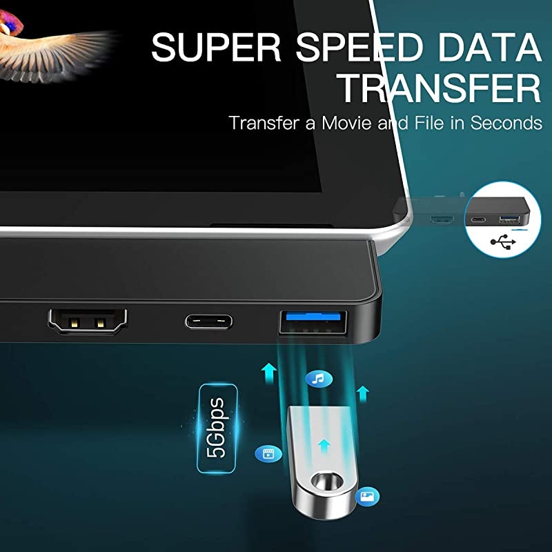 Microsoft Surface Go Docking Station, USB C HDMI Adapter for Surface Go, Surface Go USB C Hub Docking Station with 4K HDMI, USB 3.0 Port, USB-C Power Delivery, 3.5mm Audio/Headphone Jack