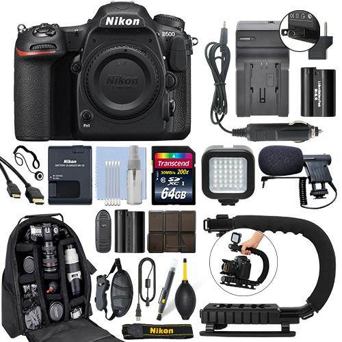 Nikon D500 20.9 MP 4K Digital SLR Camera Body + 64GB Pro Video Kit