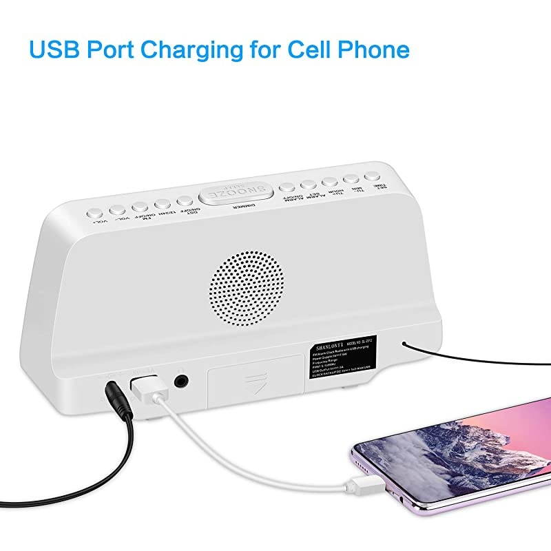 Loud Alarm Clock Radio with 9 Inch Blue LED Display for Bedroom, 3 Dimmer, Snooze, FM Radio, 12/24H, Auto DST, USB Chargers, Battery Backup for Kids, Heavy Sleepers, Elderly